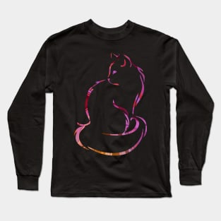 Ornate Abstract Cat Colorful Illustration Long Sleeve T-Shirt